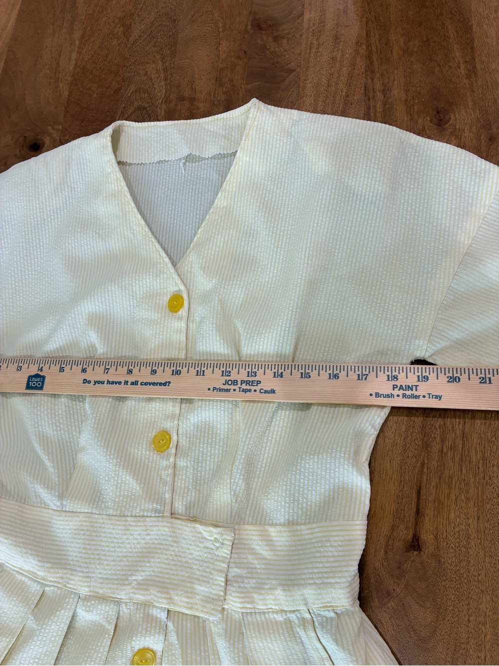 Vintage Yellow & White Seersucker Midi Dress Cottagecore Button Front Pockets M - Picture 6 of 9